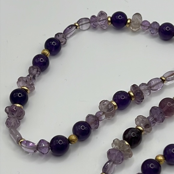 AMETHYST, GLASS, AND GOLD BEAD ARTISAN WRAP NECKLACE 63” - Picture 6 of 11